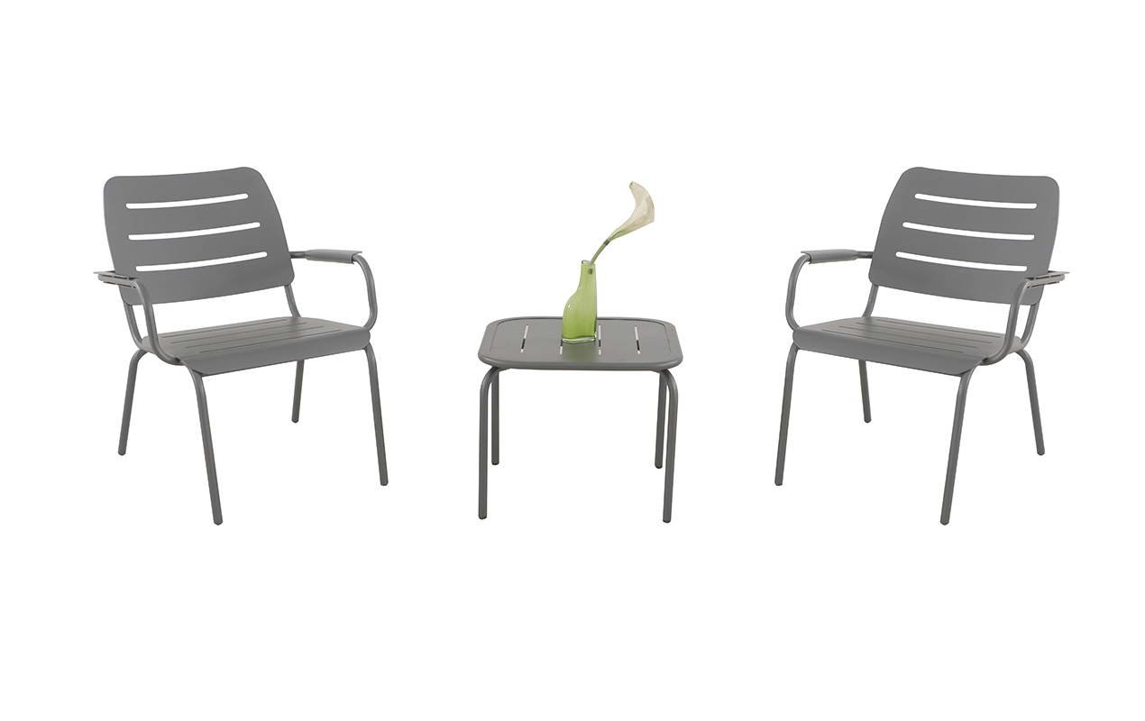 Lot de 2 fauteuils bas de jardin empilables Kleo gris | MWH®