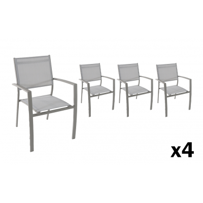 Lot de 4 fauteuils de jardin empilables ClaraAC aluminium taupe