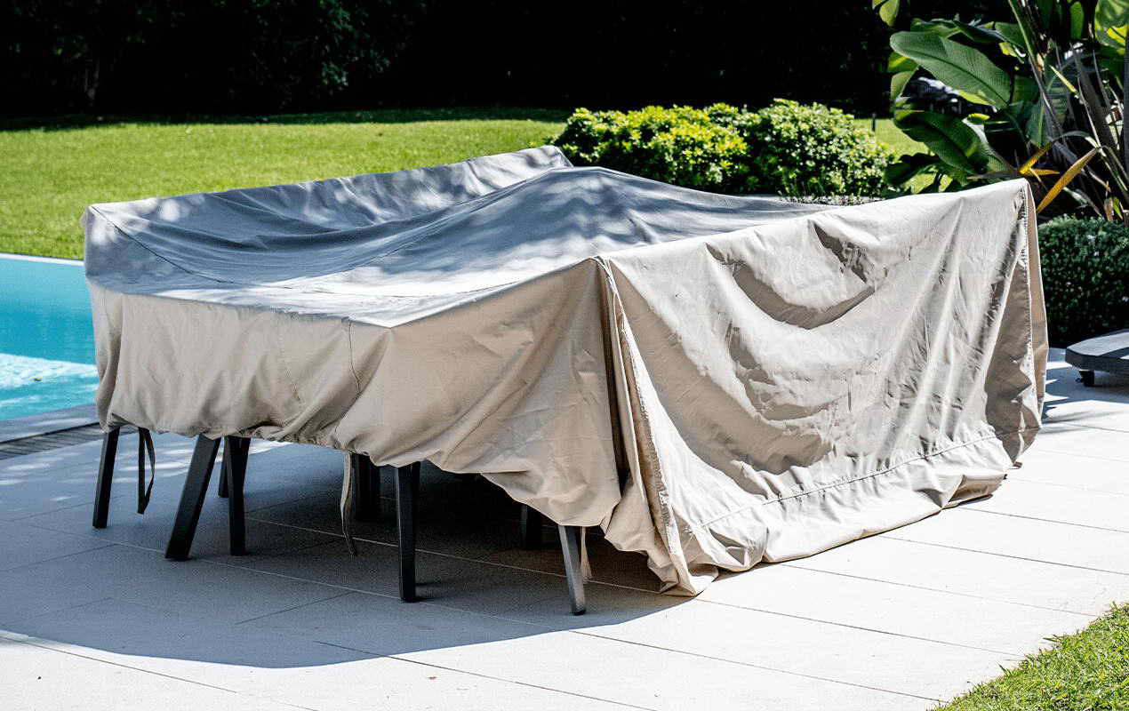 Housse de protection en forme de L pour meubles de jardin, patio,  imperméable, coupe-vent, avec sac de rangement pour extérieur (noir,  300x300x98 cm)